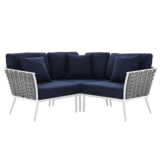 Stance Outdoor Patio Aluminum Small Sectional Sofa in White Navy by Modway (5752)