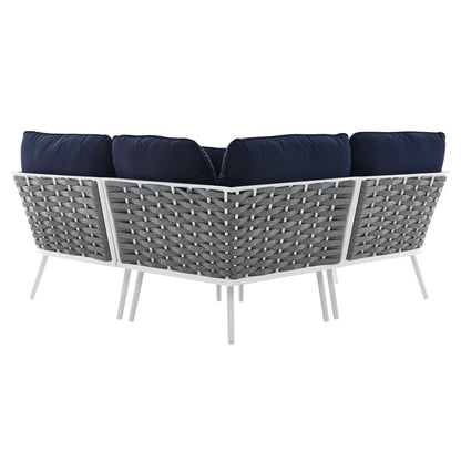 Stance Outdoor Patio Aluminum Small Sectional Sofa in White Navy by Modway (5752)