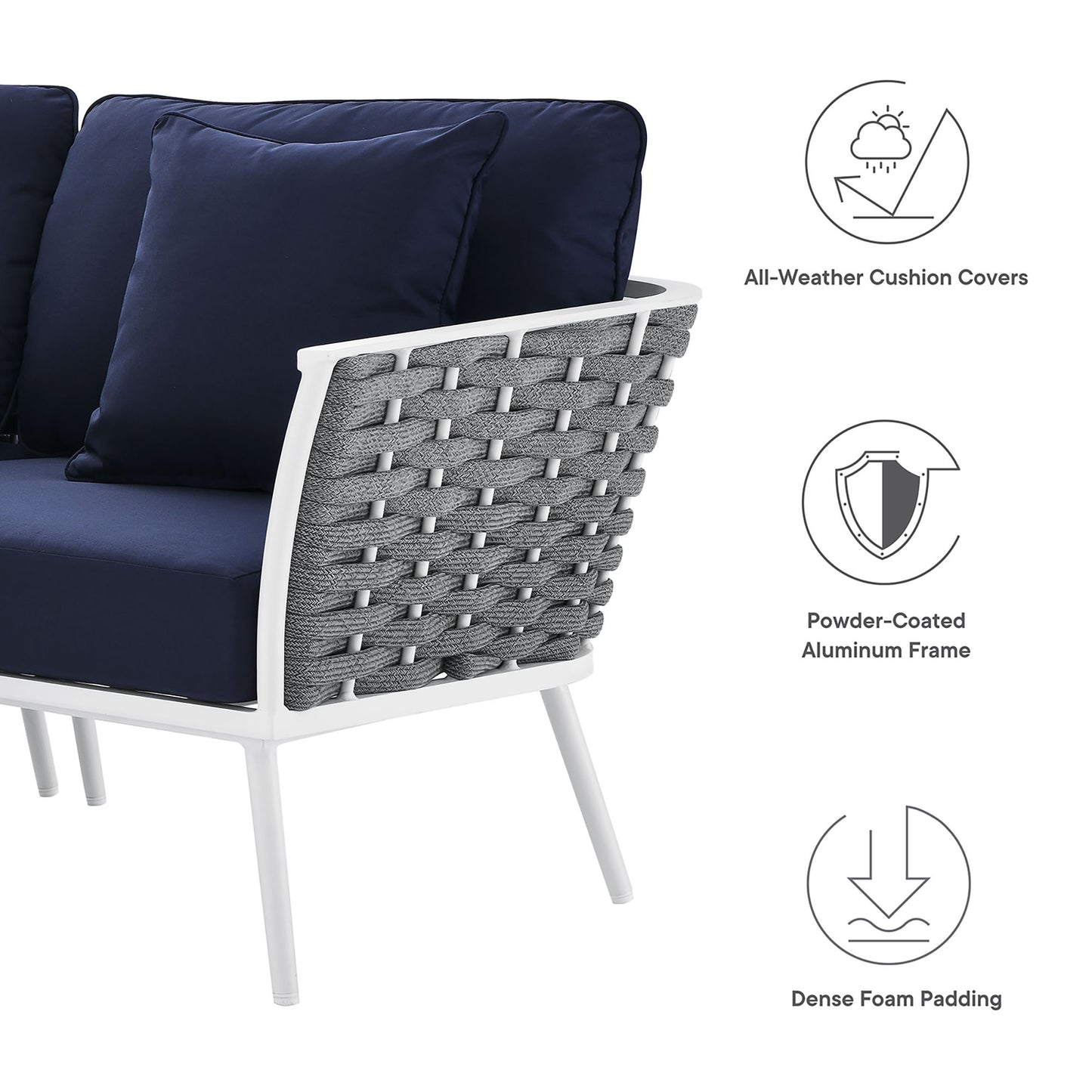 Stance Outdoor Patio Aluminum Small Sectional Sofa in White Navy by Modway (5752)