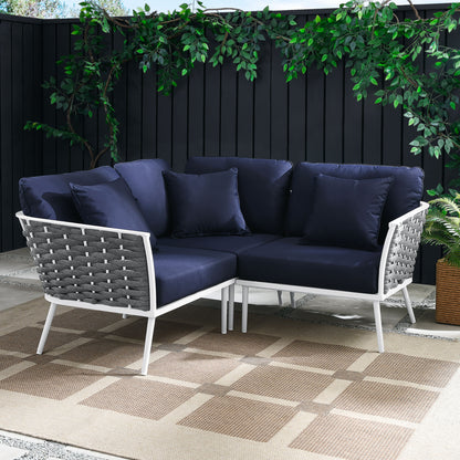 Stance Outdoor Patio Aluminum Small Sectional Sofa in White Navy by Modway (5752)