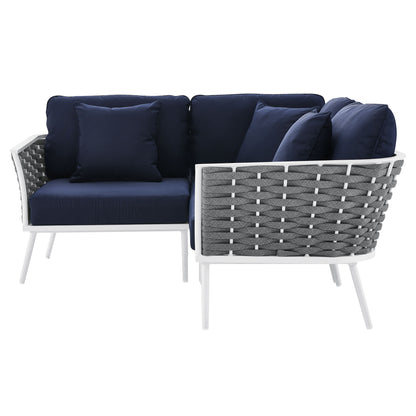 Stance Outdoor Patio Aluminum Small Sectional Sofa in White Navy by Modway (5752)