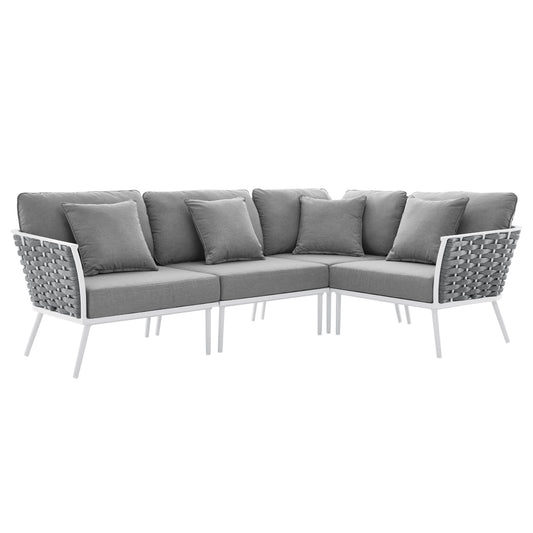 Stance Outdoor Patio Aluminum Large Sectional Sofa in White Gray by Modway (5753)