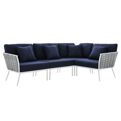 Stance Outdoor Patio Aluminum Large Sectional Sofa in White Navy by Modway (5753)