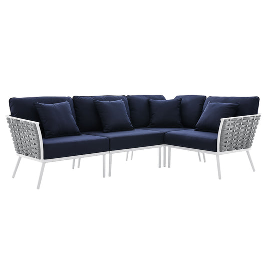 Stance Outdoor Patio Aluminum Large Sectional Sofa in White Navy by Modway (5753)