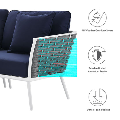 Stance Outdoor Patio Aluminum Large Sectional Sofa in White Navy by Modway (5753)