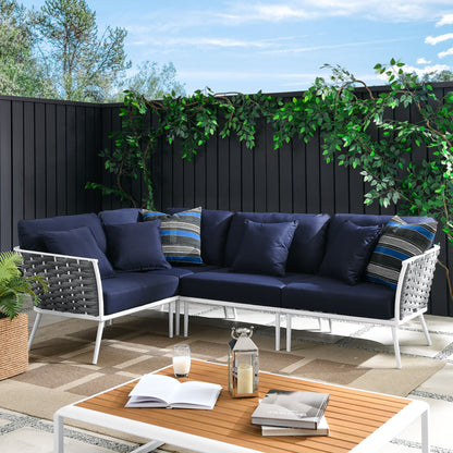 Stance Outdoor Patio Aluminum Large Sectional Sofa in White Navy by Modway (5753)