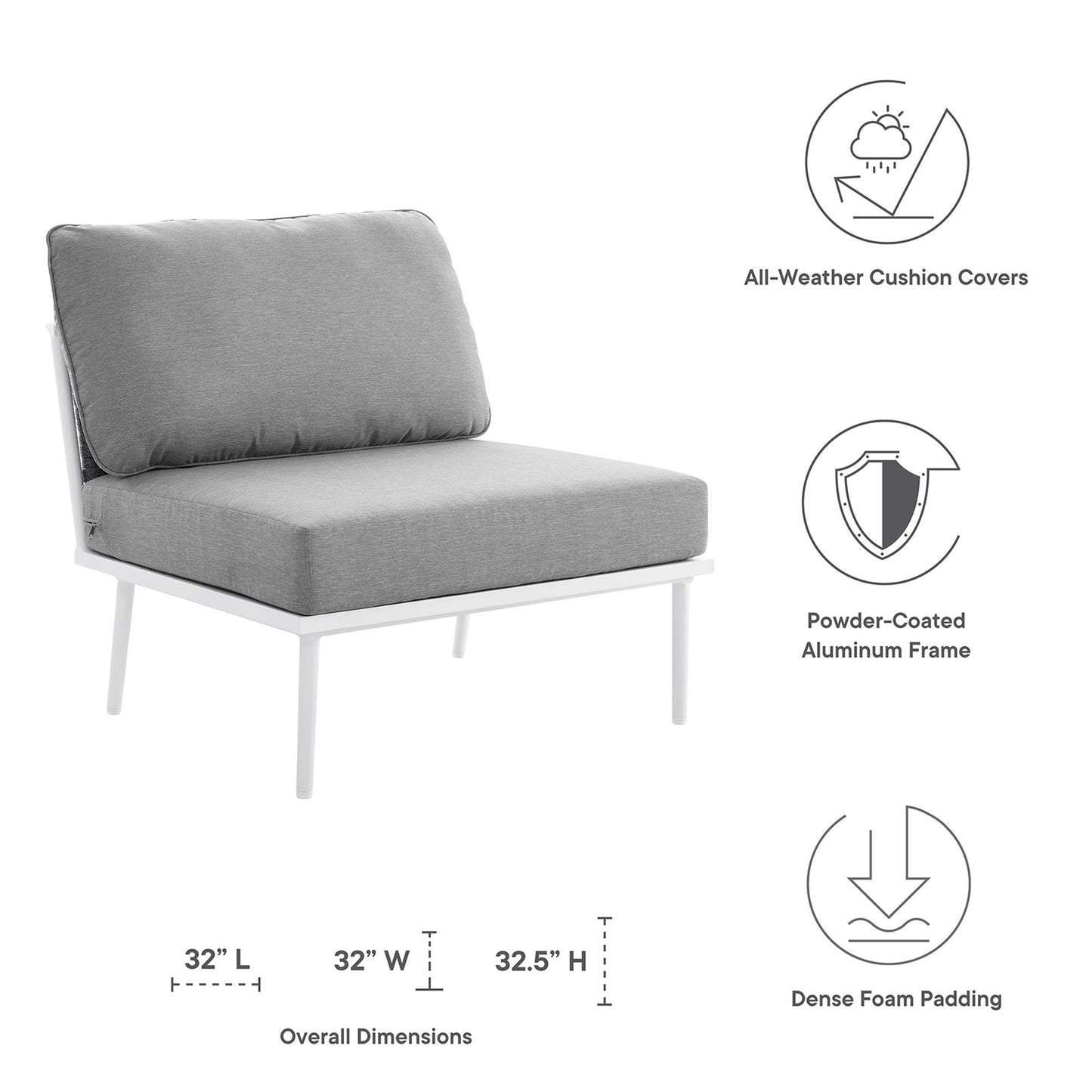Stance 3 Piece Outdoor Patio Aluminum Set in White Gray by Modway (5754)