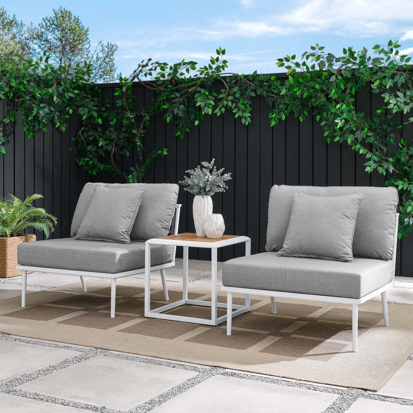 Stance 3 Piece Outdoor Patio Aluminum Set in White Gray by Modway (5754)
