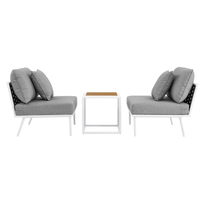 Stance 3 Piece Outdoor Patio Aluminum Set in White Gray by Modway (5754)