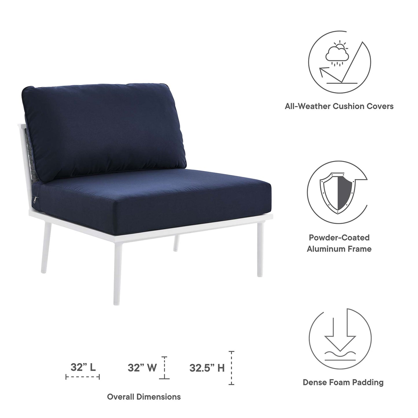 Stance 3 Piece Outdoor Patio Aluminum Set in White Navy by Modway (5754)