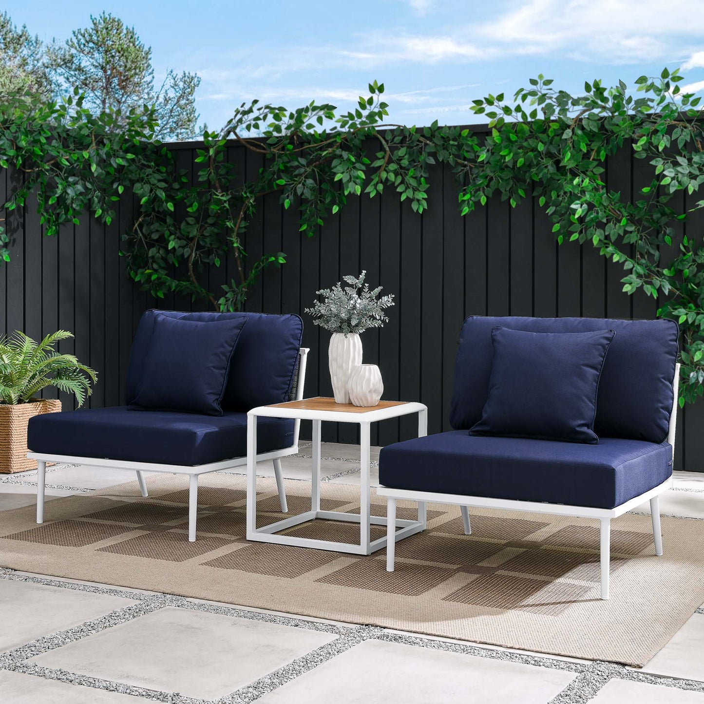 Stance 3 Piece Outdoor Patio Aluminum Set in White Navy by Modway (5754)
