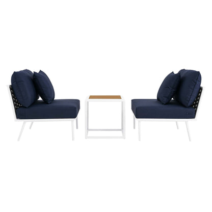Stance 3 Piece Outdoor Patio Aluminum Set in White Navy by Modway (5754)