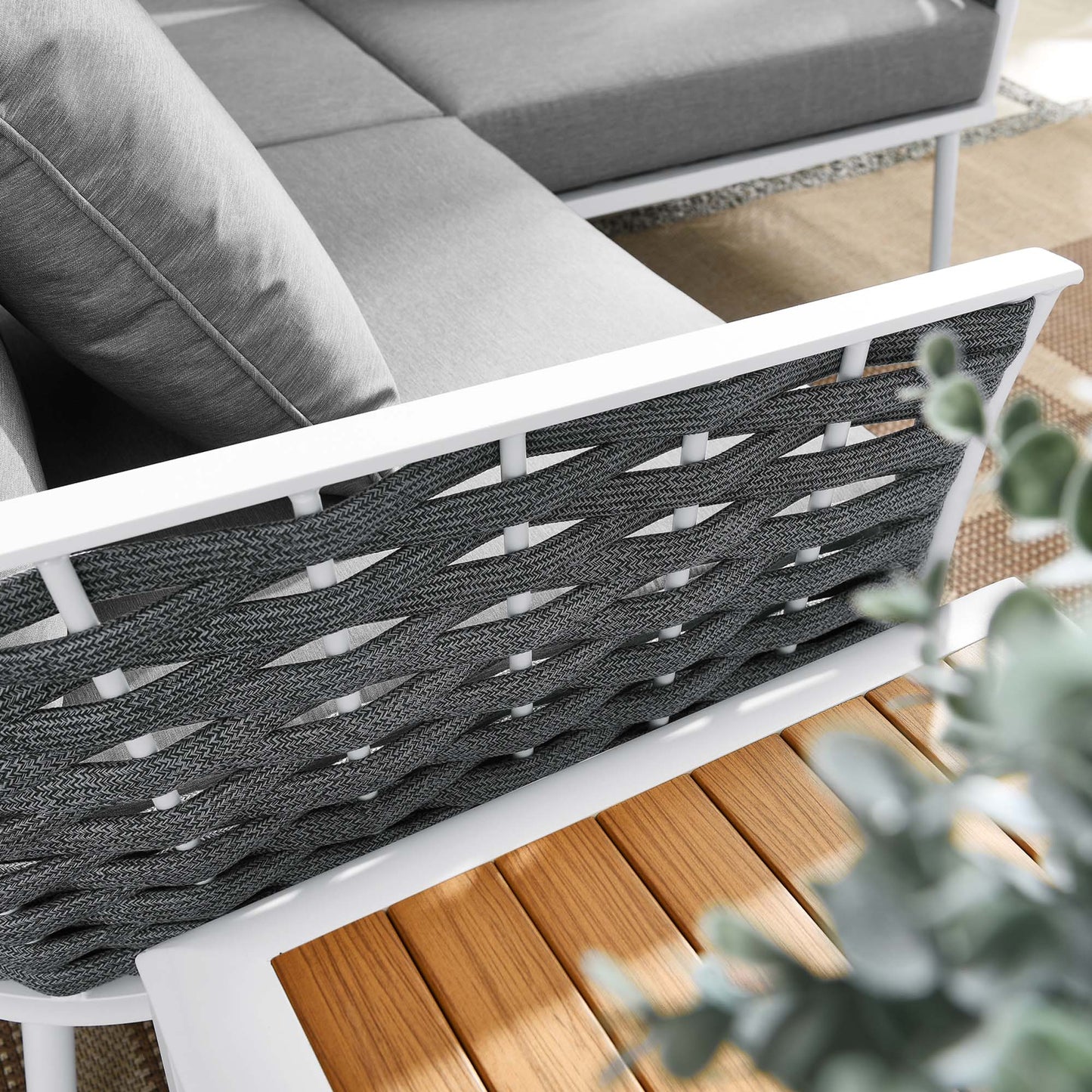 Stance 4 Piece Outdoor Patio Aluminum Sectional Sofa Set in White Gray by Modway (5755)