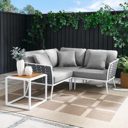 Stance 4 Piece Outdoor Patio Aluminum Sectional Sofa Set in White Gray by Modway (5755)