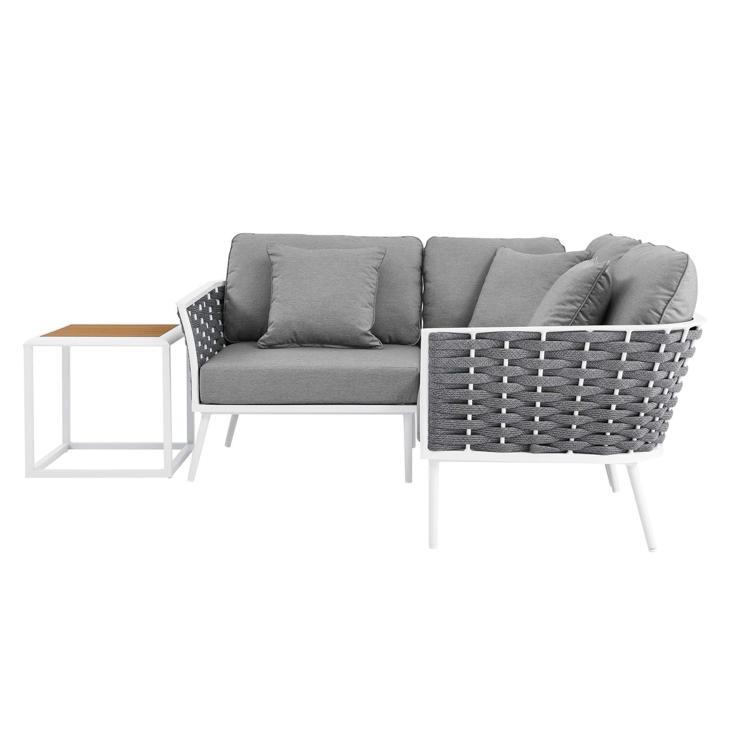 Stance 4 Piece Outdoor Patio Aluminum Sectional Sofa Set in White Gray by Modway (5755)