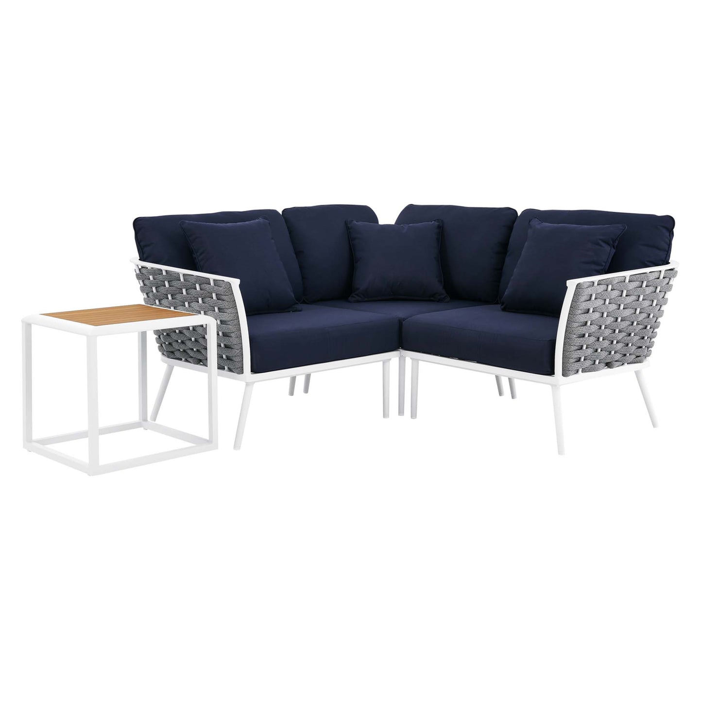 Stance 4 Piece Outdoor Patio Aluminum Sectional Sofa Set in White Navy by Modway (5755)
