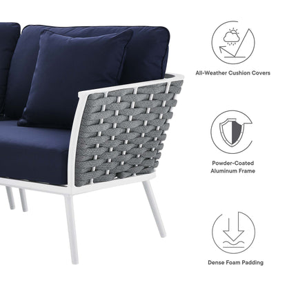 Stance 4 Piece Outdoor Patio Aluminum Sectional Sofa Set in White Navy by Modway (5755)