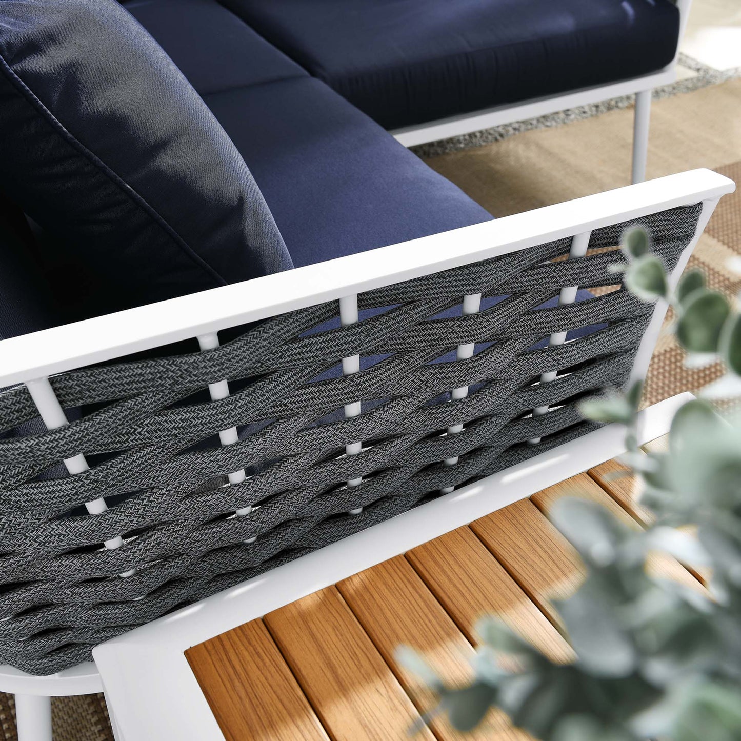 Stance 4 Piece Outdoor Patio Aluminum Sectional Sofa Set in White Navy by Modway (5755)