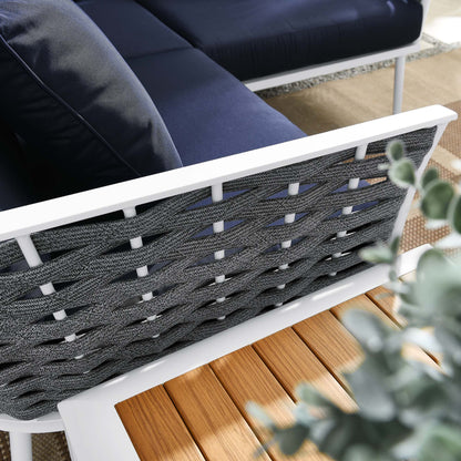 Stance 4 Piece Outdoor Patio Aluminum Sectional Sofa Set in White Navy by Modway (5755)