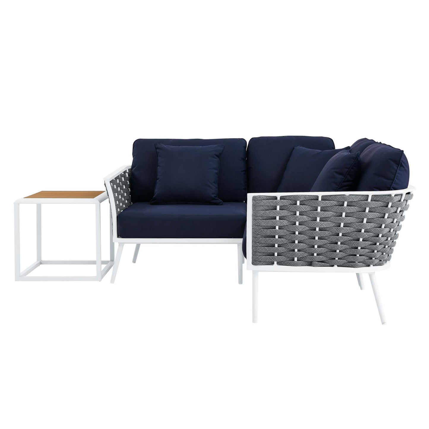 Stance 4 Piece Outdoor Patio Aluminum Sectional Sofa Set in White Navy by Modway (5755)