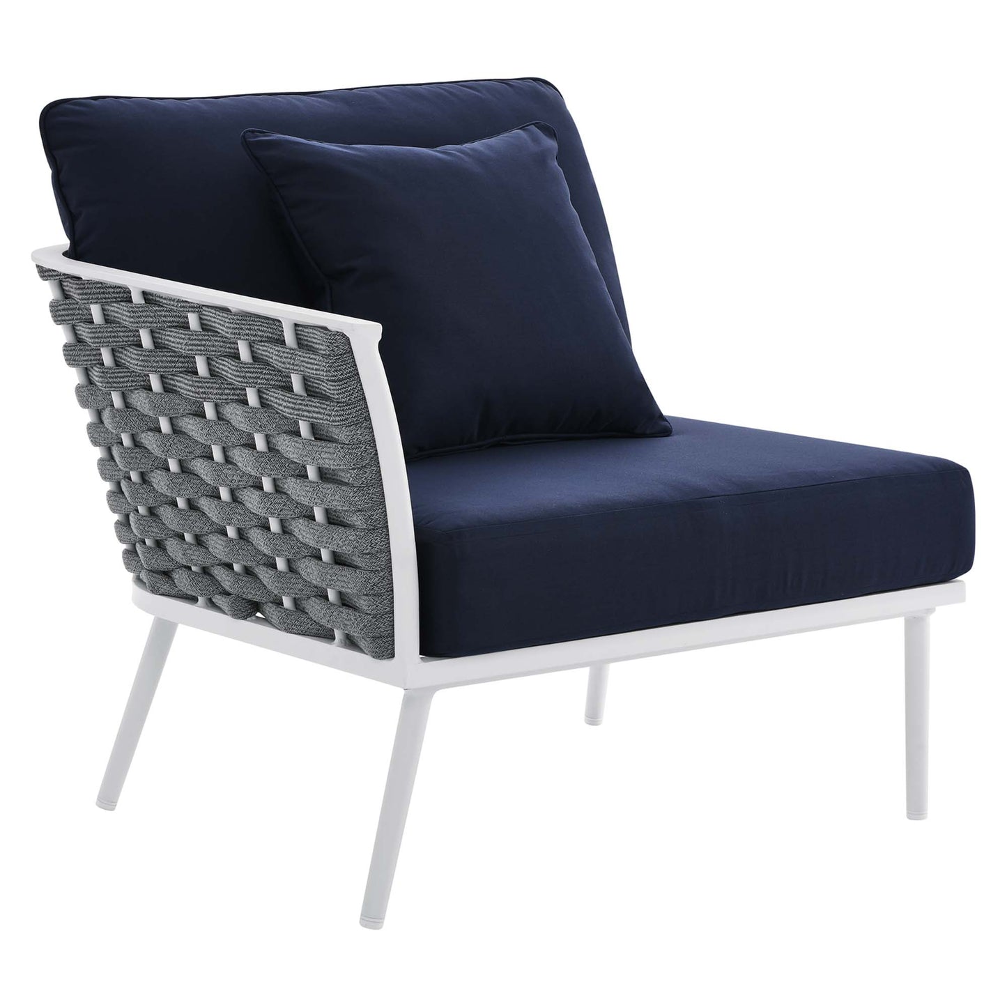 Stance 4 Piece Outdoor Patio Aluminum Sectional Sofa Set in White Navy by Modway (5755)