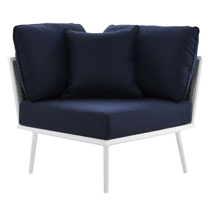 Stance 4 Piece Outdoor Patio Aluminum Sectional Sofa Set in White Navy by Modway (5755)