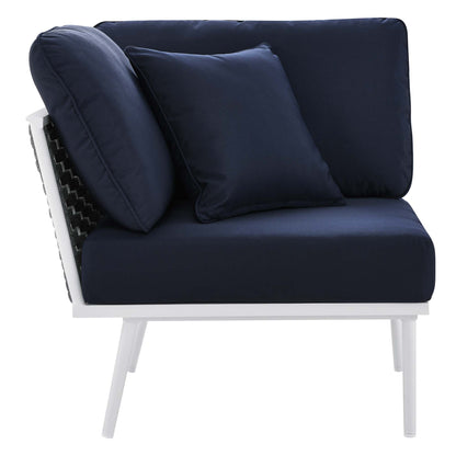 Stance 4 Piece Outdoor Patio Aluminum Sectional Sofa Set in White Navy by Modway (5755)