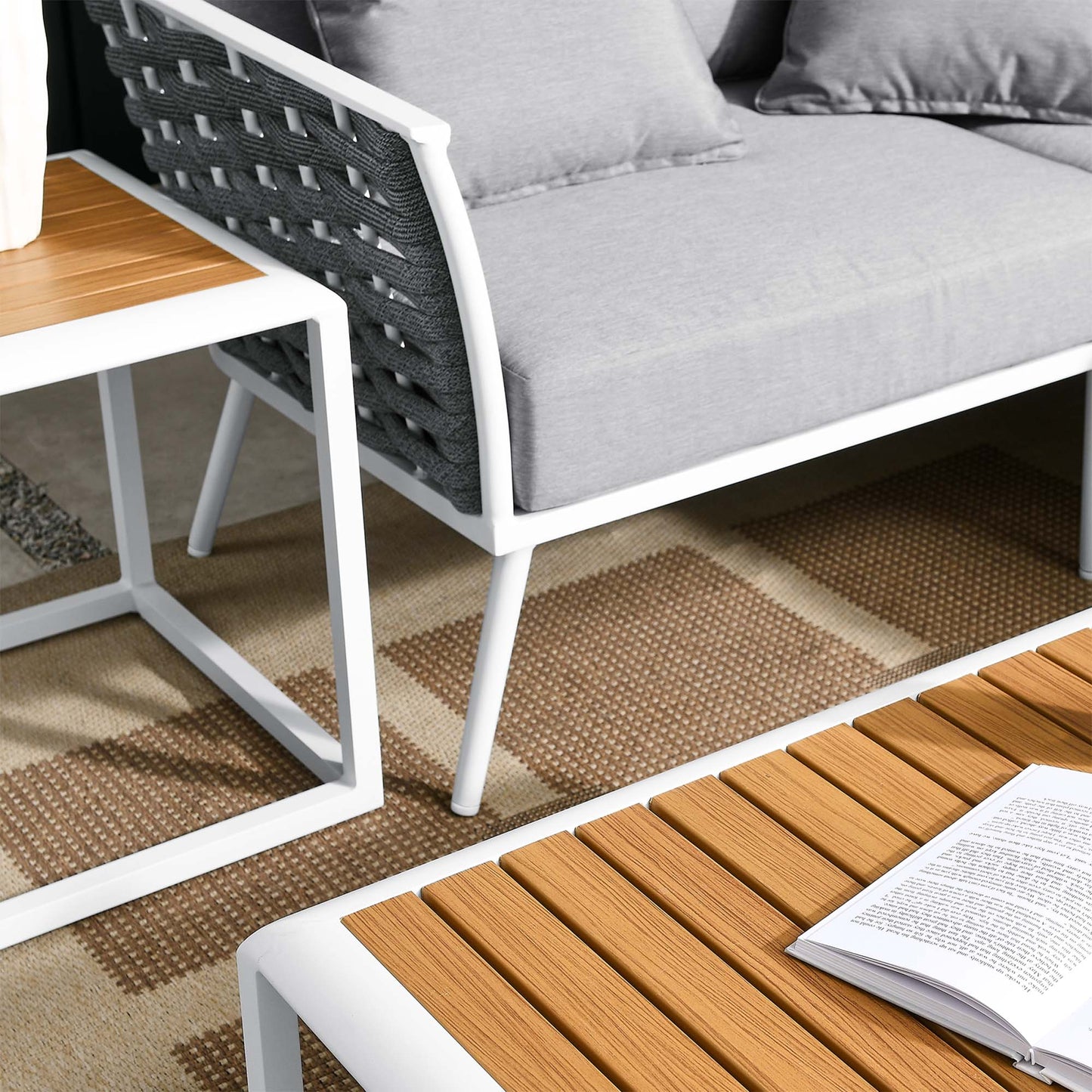 Stance 7 Piece Outdoor Patio Aluminum Sectional Sofa Set in White Gray by Modway (5756)