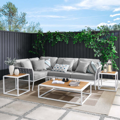 Stance 7 Piece Outdoor Patio Aluminum Sectional Sofa Set in White Gray by Modway (5756)