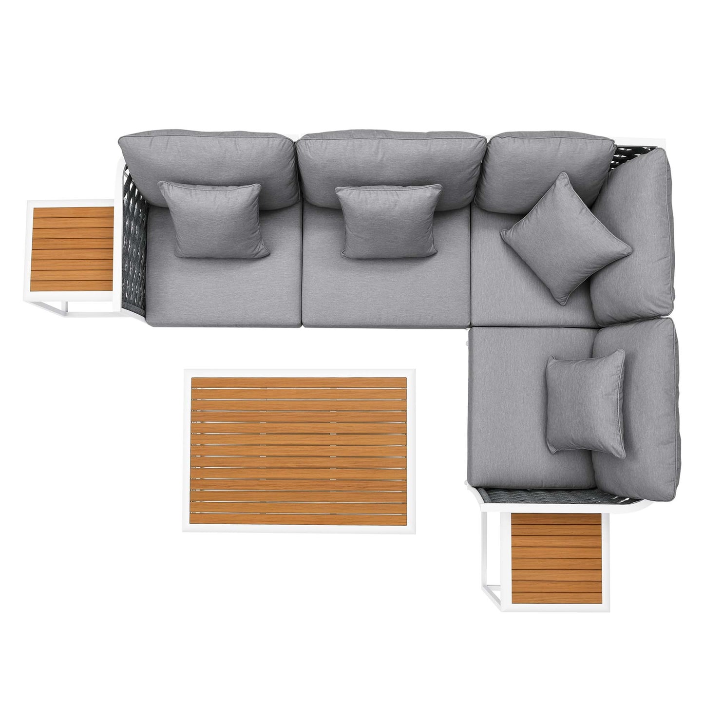 Stance 7 Piece Outdoor Patio Aluminum Sectional Sofa Set in White Gray by Modway (5756)