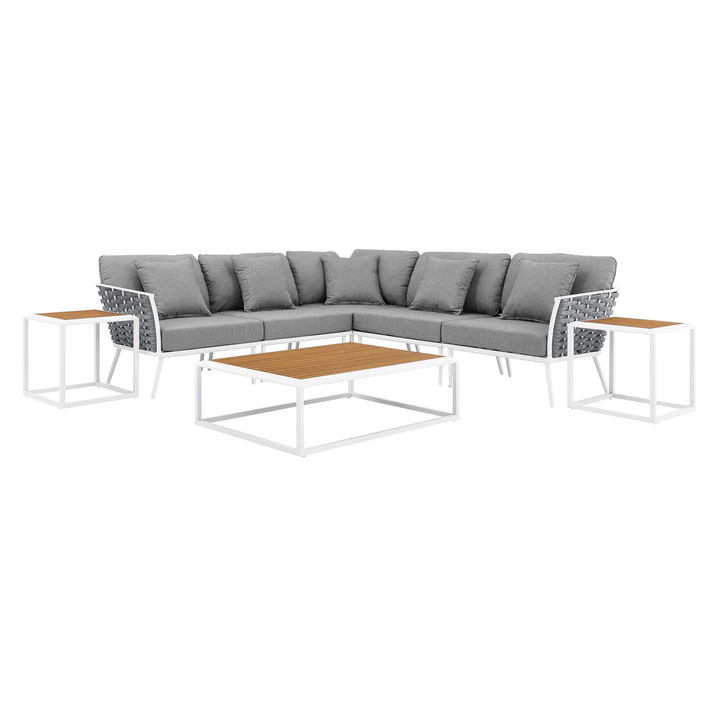 Stance 8 Piece Outdoor Patio Aluminum Sectional Sofa Set in White Gray by Modway (5757)