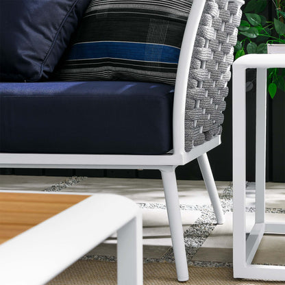 Stance 8 Piece Outdoor Patio Aluminum Sectional Sofa Set in White Navy by Modway (5757)