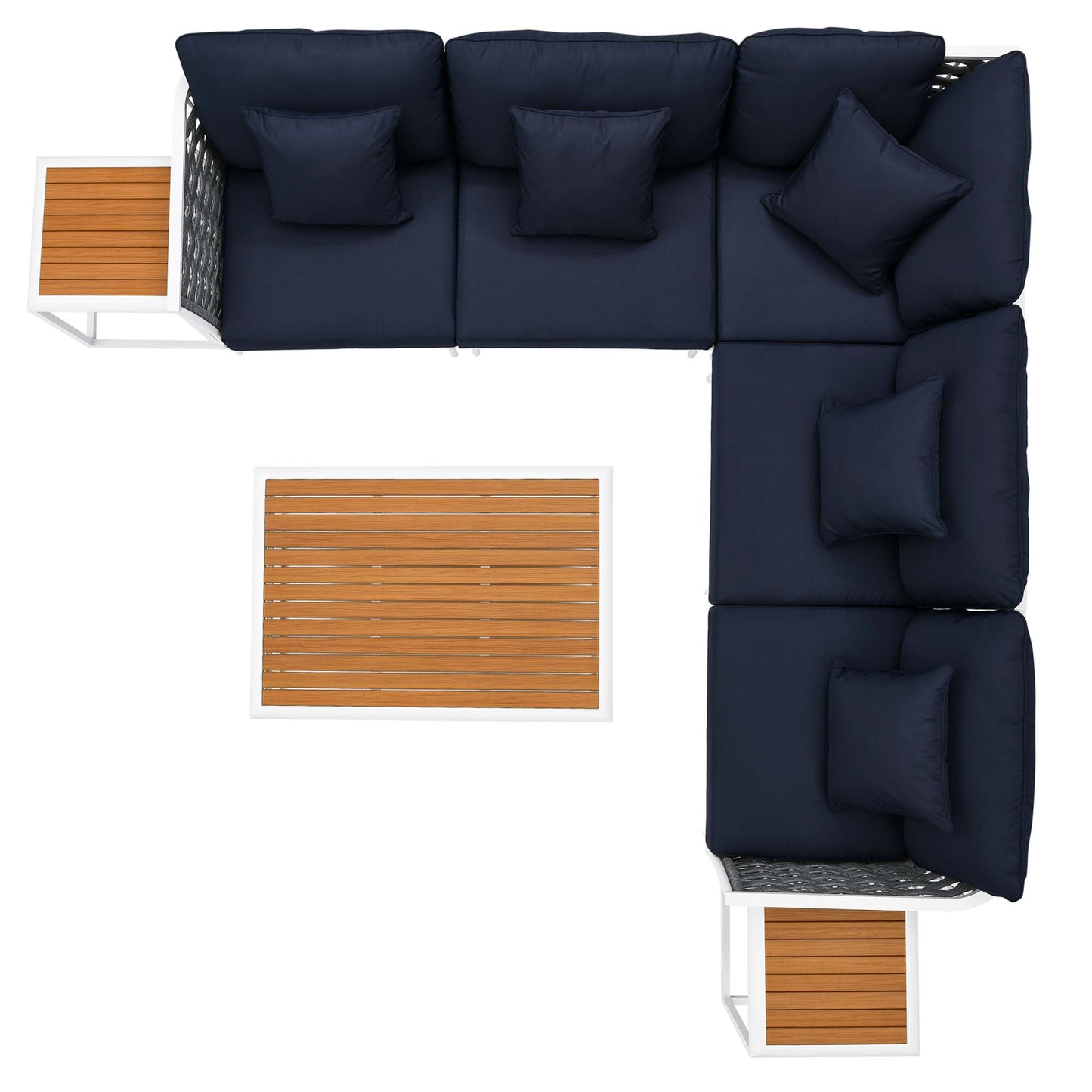 Stance 8 Piece Outdoor Patio Aluminum Sectional Sofa Set in White Navy by Modway (5757)