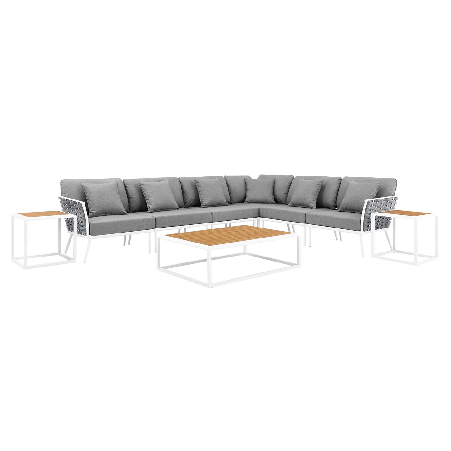 Stance 9 Piece Aluminum Outdoor Patio Aluminum Sectional Sofa Set in White Gray by Modway (5758)