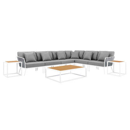 Stance 9 Piece Aluminum Outdoor Patio Aluminum Sectional Sofa Set in White Gray by Modway (5758)