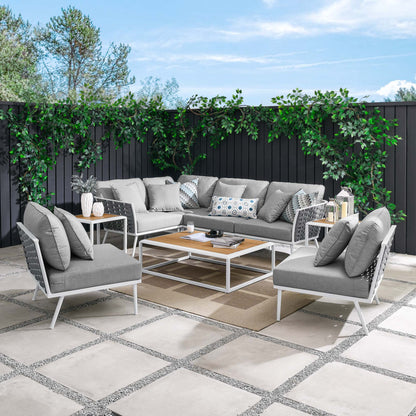 Stance 9 Piece Aluminum Outdoor Patio Aluminum Sectional Sofa Set in White Gray by Modway (5758)