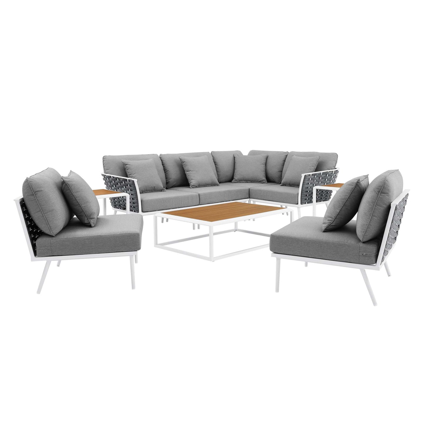 Stance 9 Piece Aluminum Outdoor Patio Aluminum Sectional Sofa Set in White Gray by Modway (5758)