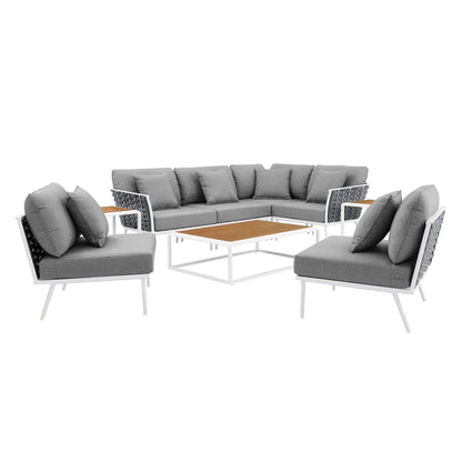 Stance 9 Piece Aluminum Outdoor Patio Aluminum Sectional Sofa Set in White Gray by Modway (5758)