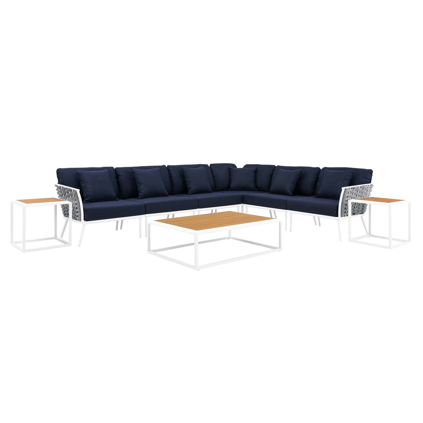Stance 9 Piece Aluminum Outdoor Patio Aluminum Sectional Sofa Set in White Navy by Modway (5758)