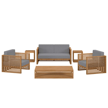 Carlsbad 6-Piece Teak Wood Outdoor Patio Set in Natural Gray by Modway (5836)