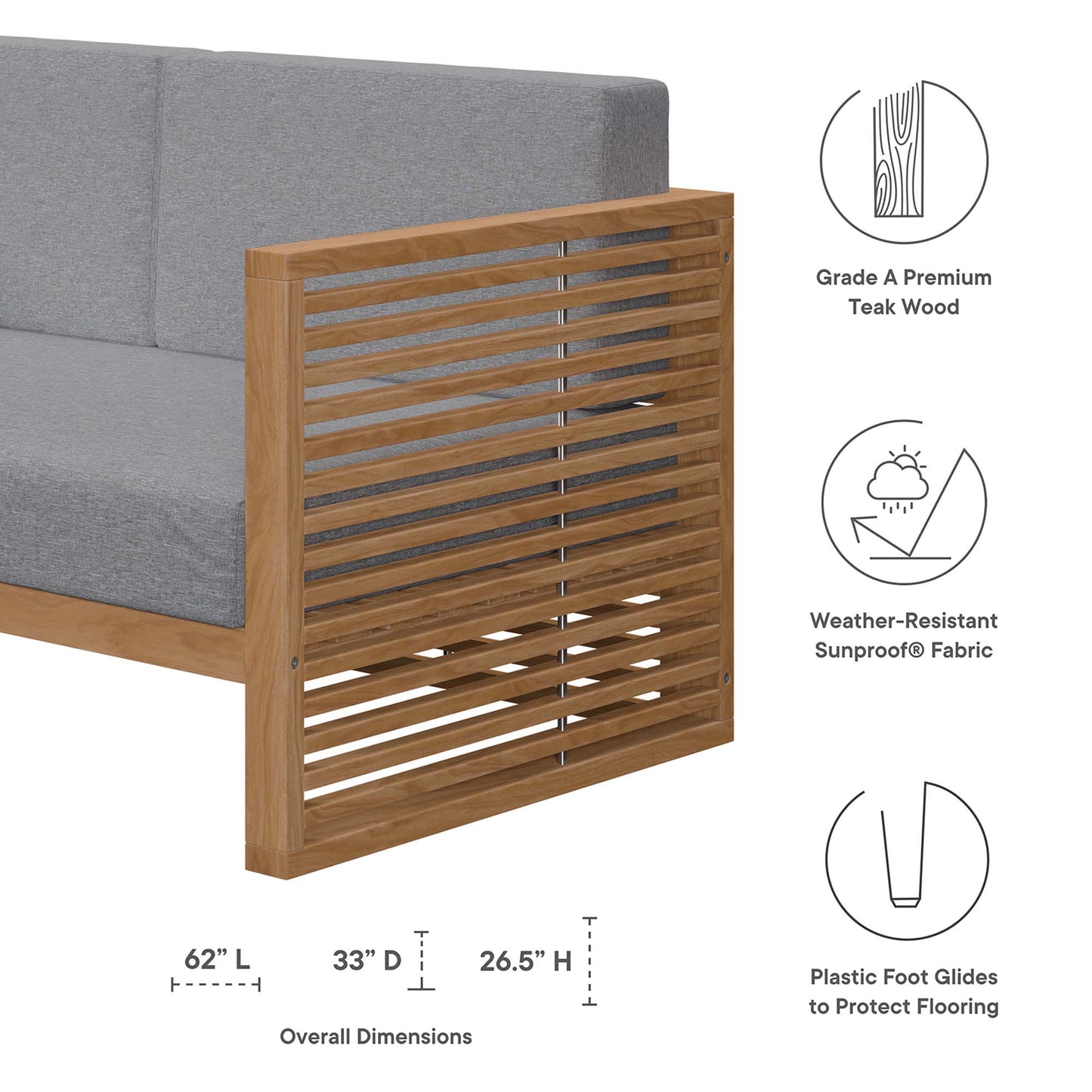 Carlsbad 6-Piece Teak Wood Outdoor Patio Set in Natural Gray by Modway (5836)
