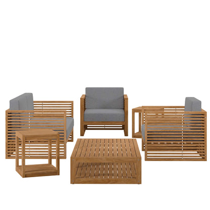 Carlsbad 6-Piece Teak Wood Outdoor Patio Set in Natural Gray by Modway (5836)