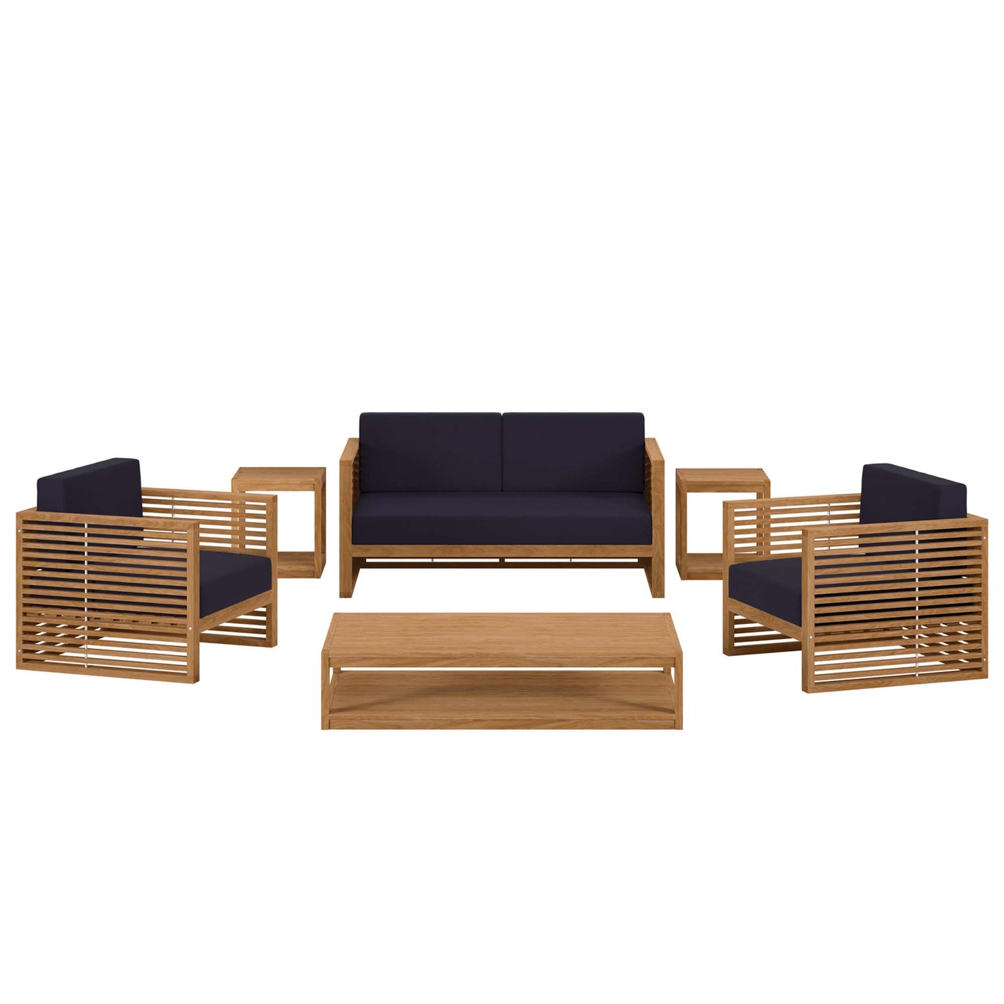Carlsbad 6-Piece Teak Wood Outdoor Patio Set in Natural Navy by Modway (5836)