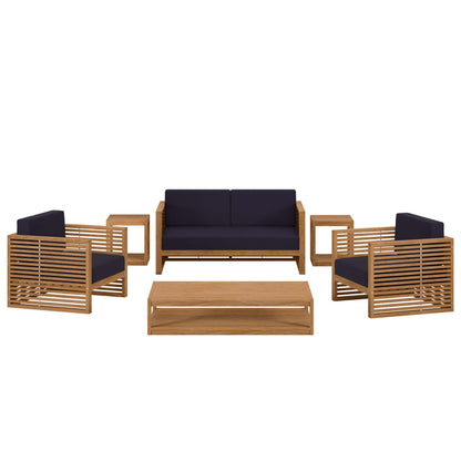 Carlsbad 6-Piece Teak Wood Outdoor Patio Set in Natural Navy by Modway (5836)