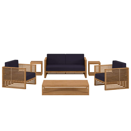 Carlsbad 6-Piece Teak Wood Outdoor Patio Set in Natural Navy by Modway (5836)