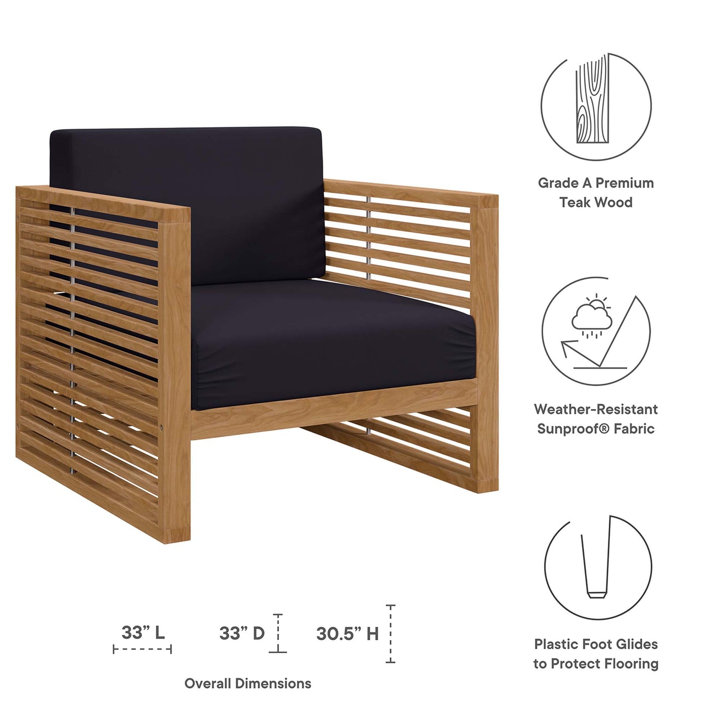 Carlsbad 6-Piece Teak Wood Outdoor Patio Set in Natural Navy by Modway (5836)