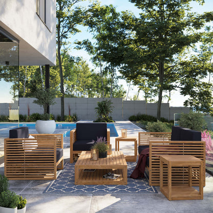 Carlsbad 6-Piece Teak Wood Outdoor Patio Set in Natural Navy by Modway (5836)