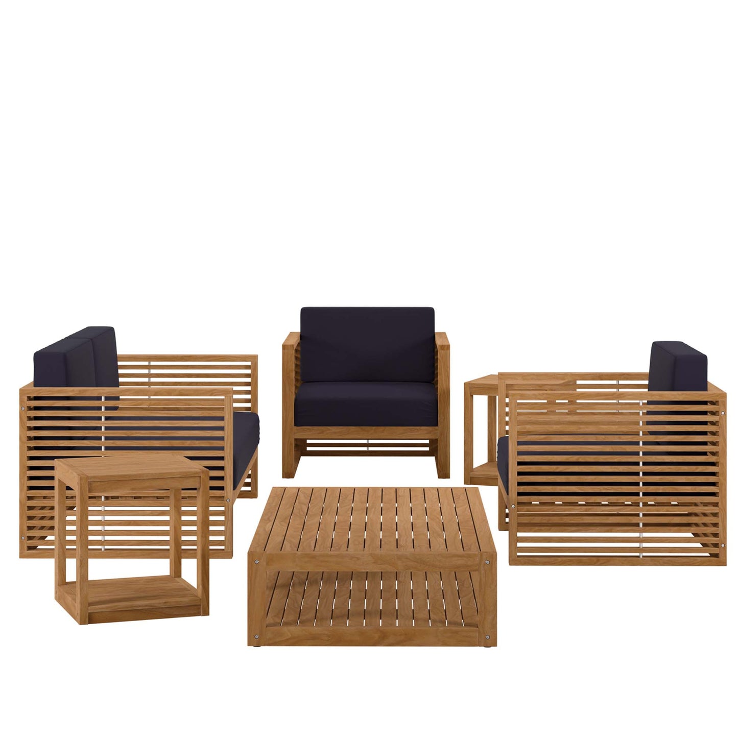 Carlsbad 6-Piece Teak Wood Outdoor Patio Set in Natural Navy by Modway (5836)