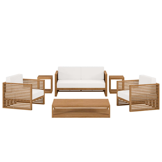 Carlsbad 6-Piece Teak Wood Outdoor Patio Set in Natural White by Modway (5836)
