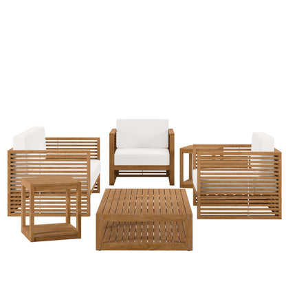 Carlsbad 6-Piece Teak Wood Outdoor Patio Set in Natural White by Modway (5836)